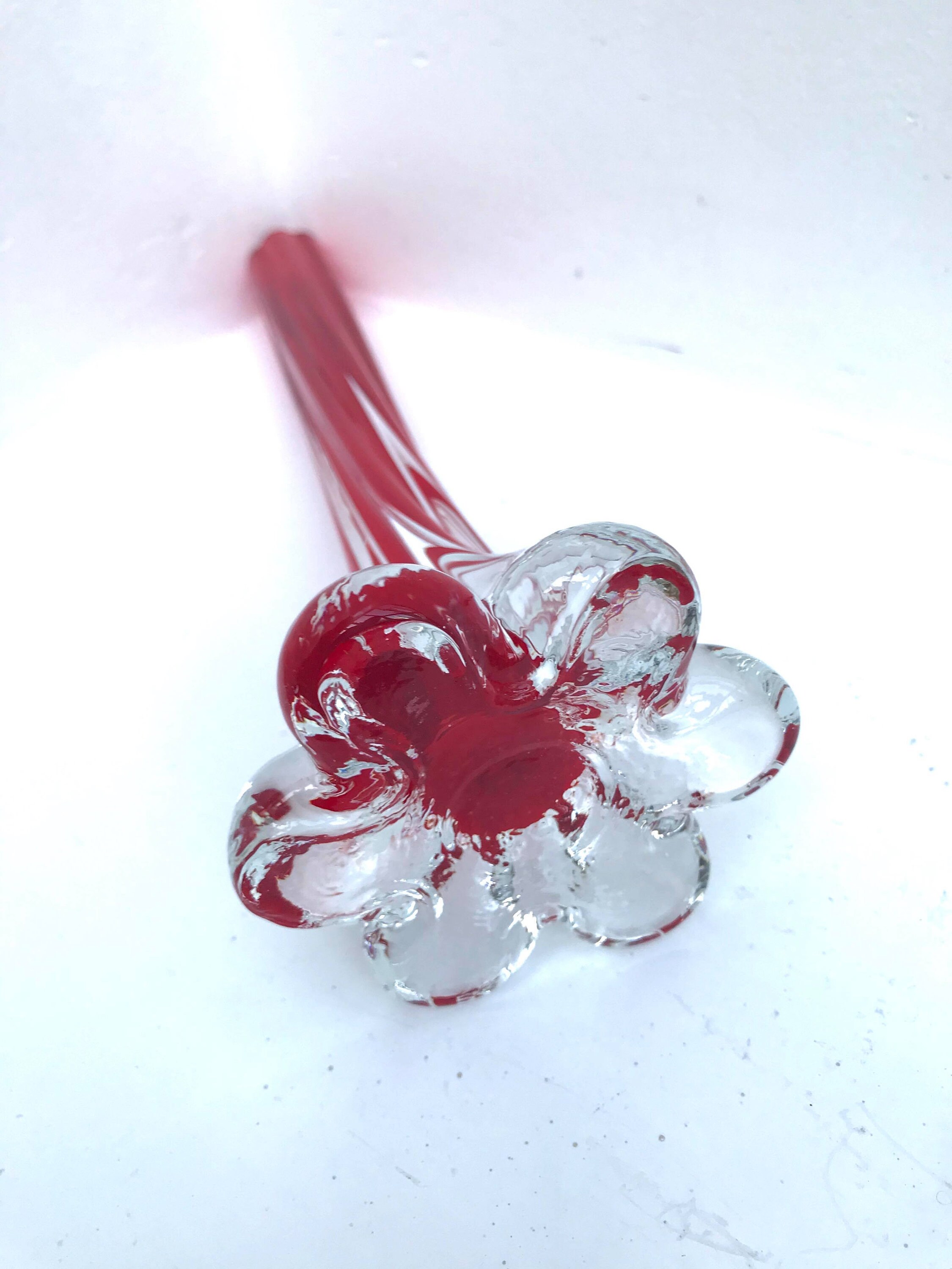 レッドツイストガラスの花瓶：ミッドセンチュリーモダンソリフロール