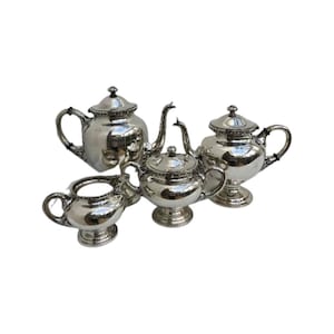 Coffee set  tea set silver plated set by Bruno Wiskemann, Style Empire Belgium 1930, Teapot, coffee pot, sugar bowl and creamer