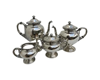 Coffee set  tea set silver plated set by Bruno Wiskemann, Style Empire Belgium 1930, Teapot, coffee pot, sugar bowl and creamer