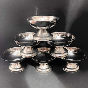 Eiscreme Schalen Set 6 Edelstahl Vintage Sorbetbecher, Eisbecher, Französische Vintage Metallbecher Dessertschale, Sorbetbecher, 1960er Jahre