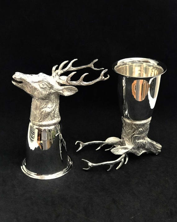Lot De 2 Verres à Bière En Acier Tête De Cerf 0.5L - Cadeau Chasseur, Papa, Fête Des Pères