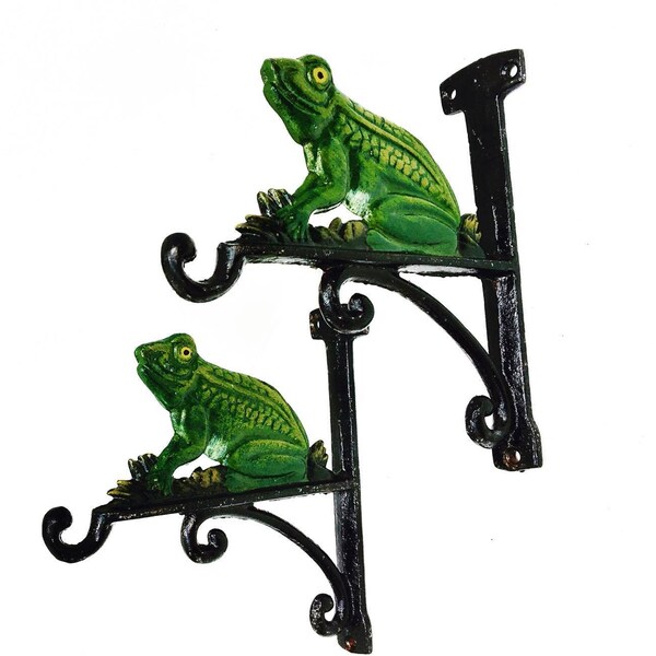 Iron Frog Plant Hanger Bracket, 2 Cast Iron Frog Plant Hooks, Cast iron frog plant pot hanging bracket. Hand Painted. Garden, Balcony plants