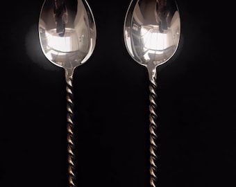 Set of 2 Spoon servers Flatware twist cutlery Italian twisted ends spiral ends Brutalist decor Medieval style handmade couple gift wedding