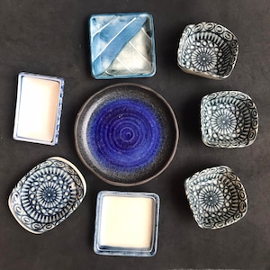 Japanese bowls plates set serving sauce dish, dinner sashimi plate asian food dish blue Ceramic Porcelain Fish Serving Tray