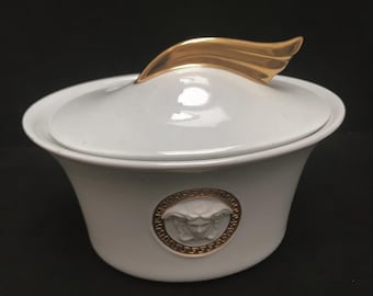 Sucrier  Versace  Rosenthal Medaillon Meandre d'Or Collection Ikarus Médaillon cadeau luxe mariage design italien porcelaine