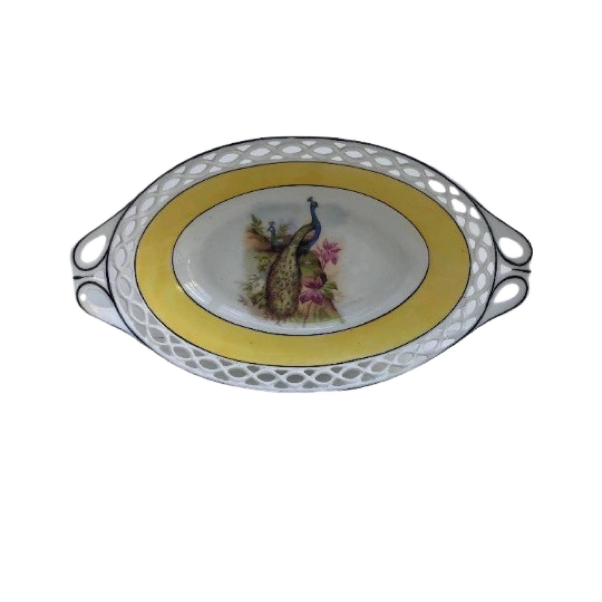 Plat en céramique décor de paon art populaire Motif Asiatique