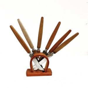Dessert Fruit knife set with holder knives Norwegian Rostfrei Rekord Mid Century Teak Scandinavian MCM Norway kichen decor wedding gift