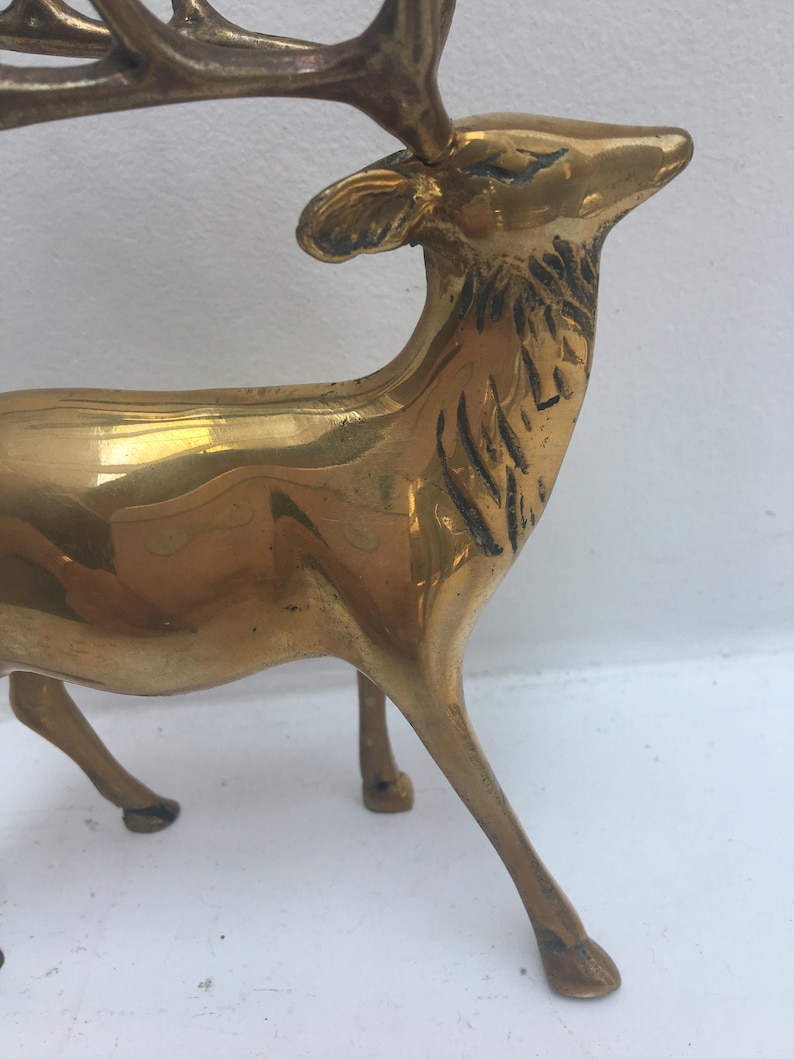 Brass Deer Figurine Buck Brass Reindeer Midcentury Brass Deer Etsy