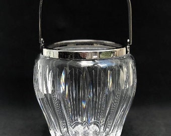 Vintage Crystal Ice Bucket: 50s Bar Cart Decor with Metal Handle