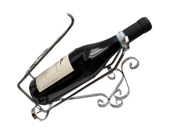 Mid Century Wine Cradle: Handmade Metal Bottle Holder, Belgium Bar Decor