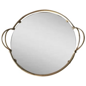 Mirror cocktail tray Gold Round Mirrored Serving Tray Vintage Dimart  Metal Bar Display Cottage Hollywood Regency  bar cart Vanity decor