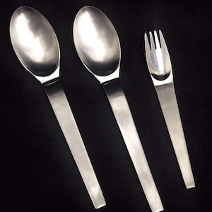 Modernist Flatware spare 2 soup spoons 1 fork Carl Auböck Design for Morinox and Amboss 50s Post modern Lunik 2060 Modern Austrian Design