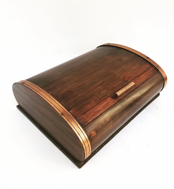Art Deco Wooden Box with rolling Lid Jewelry Desk accessories France 1930s Vintage Vanity Organizer Carl Aubock Style  Gift for him
