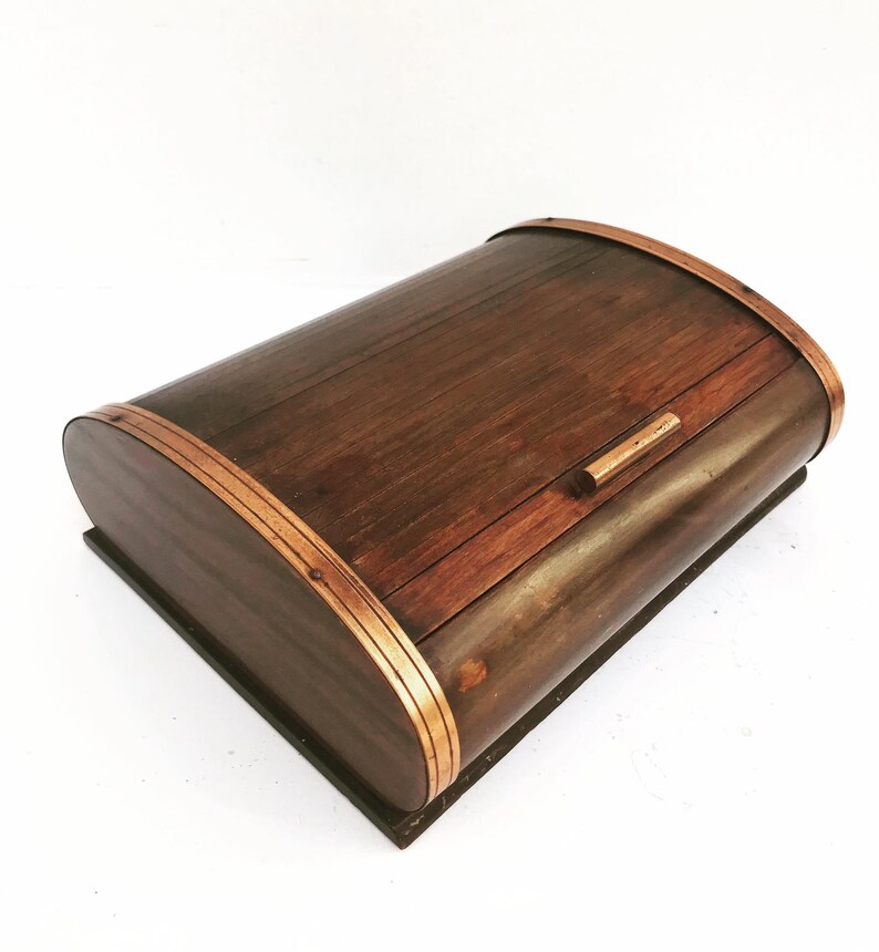 Art Deco Wooden Box With Rolling Lid, Art Deco Desk Accessories