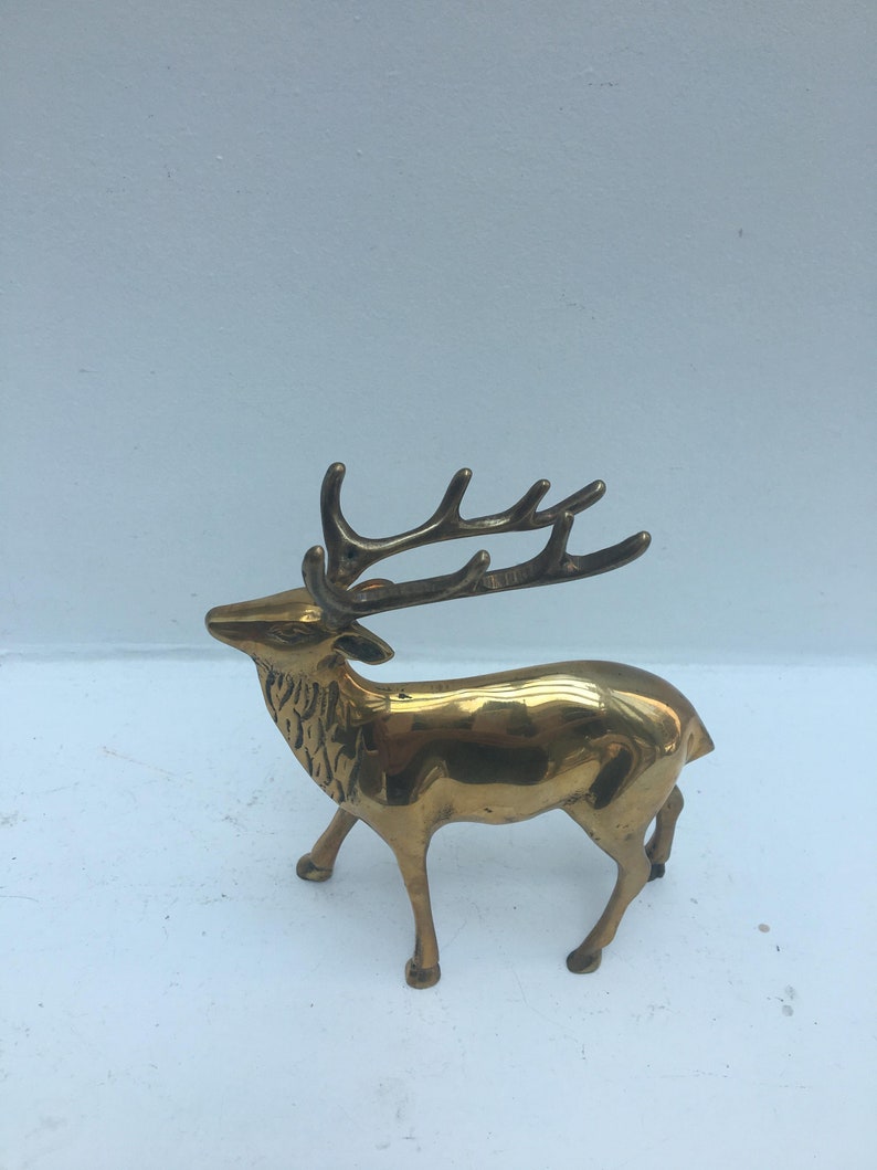 Brass Deer Figurine Buck Brass Reindeer Midcentury Brass Deer Etsy