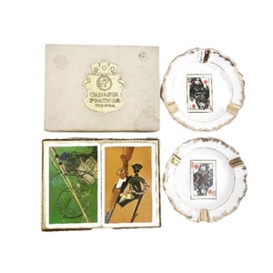 Canasta Vintage cartes à jouer Double Set Piatnik Bridge Rummy Canasta porcelaine mi siècle cendrier Collection Poker Bridge Joker Box Set