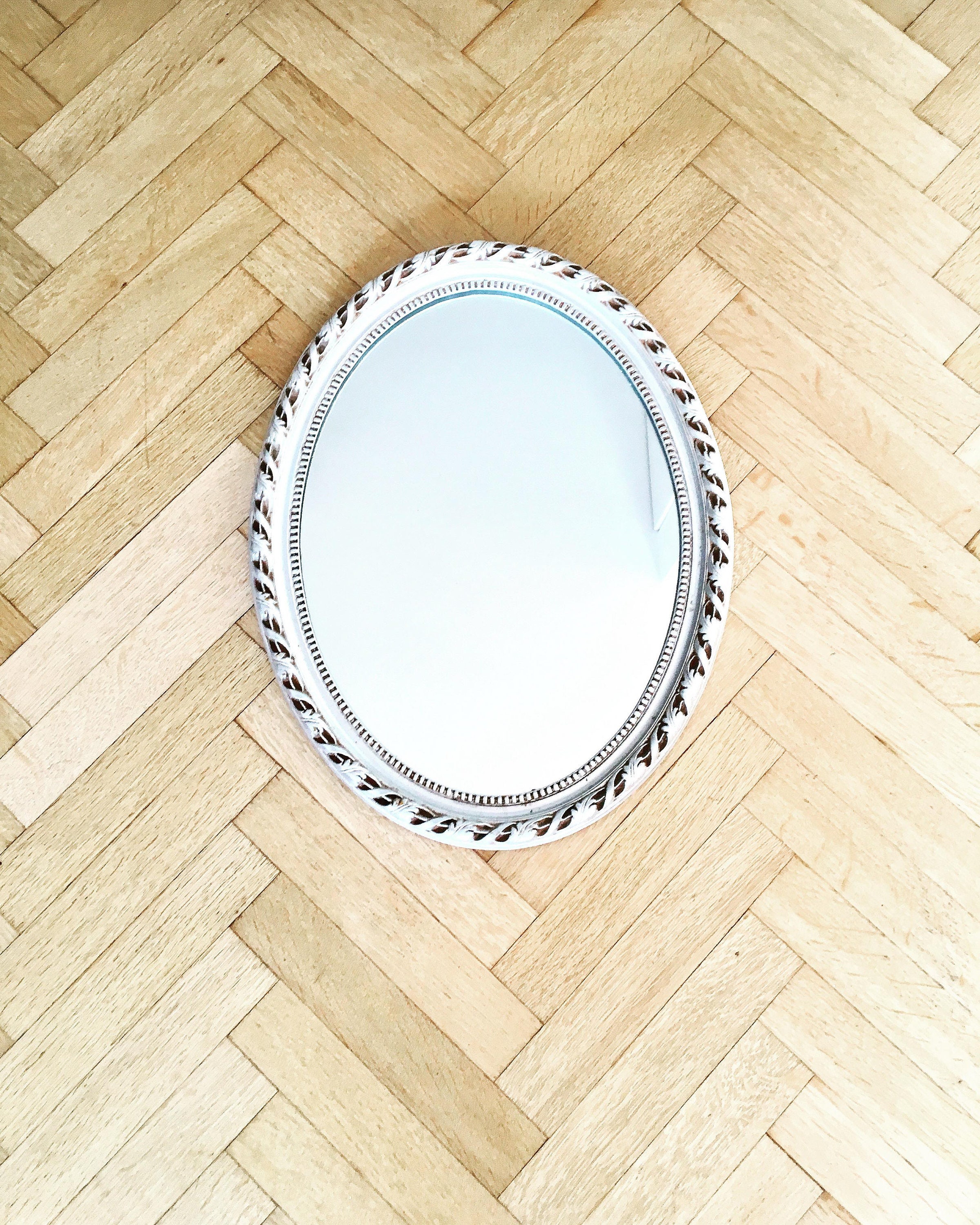 Silver Oval Mirror Rustic Vintage Wall Made In Belgium