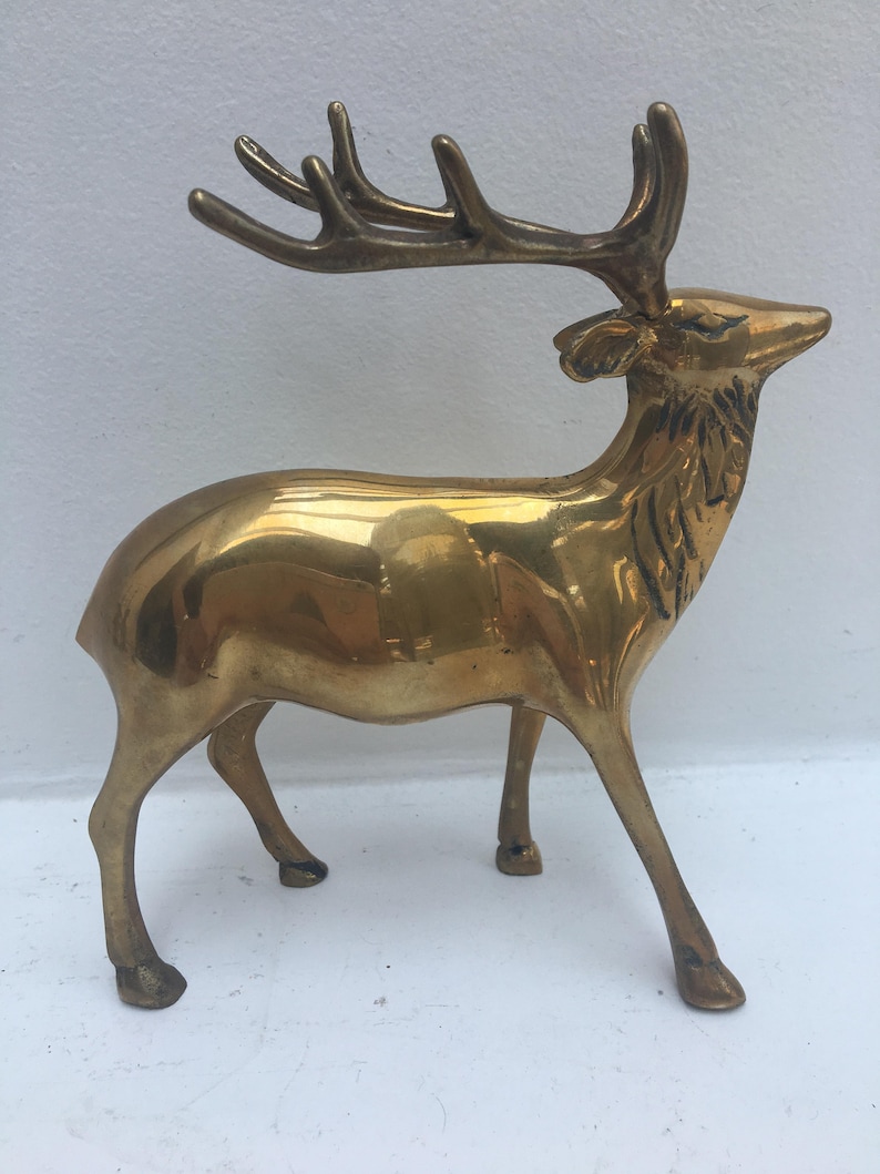 Brass Deer Figurine Buck Brass Reindeer Midcentury Brass Deer Etsy