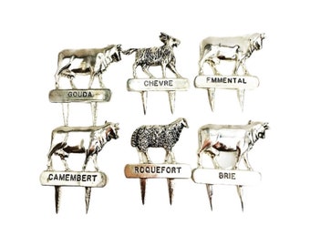 Vintage cheese picks Silver Plated Cheese Markers, French Silea Labels, Hostess gift for cheese lover  Cheese Markers , Cow, Sheep, Goat,