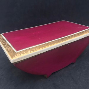 Ceramic box Antique candy box Jewelry box burgundy ceramic with golden rim decor Crown Devon Fieldings Staffordshire England  vanity decor