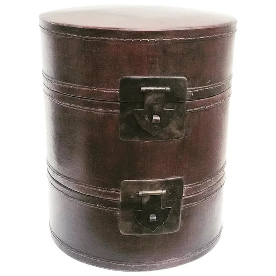 Hat Box Double Chinese Antique Leather Lacquered … - image 2