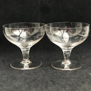 2 antieke champagnecoupes glazen kristalgeslepen coupes jaren 1920 Franse set 2 stem bar kar decor bruiloft barman cocktailglazen cadeau