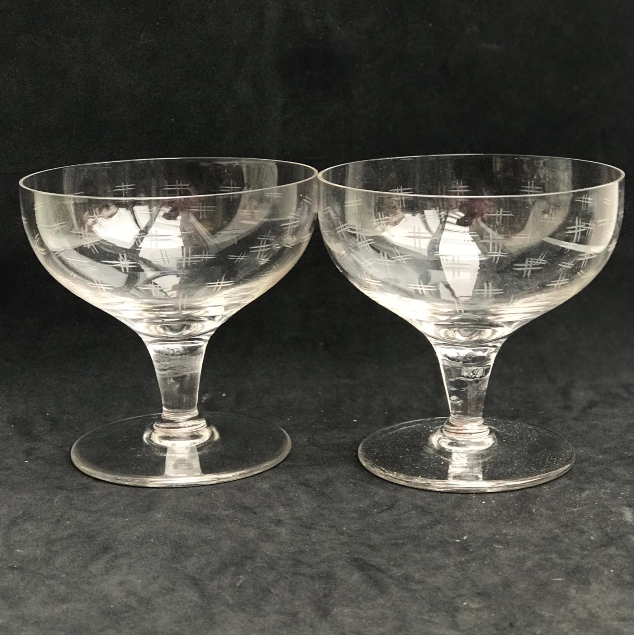 Vintage French Style Cut Glass Short Stem Cocktail Glasses- Set of 5