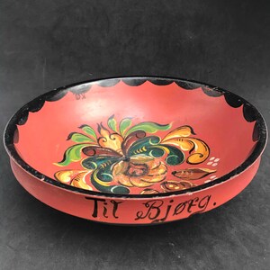 Vintage Rosemaling basket Norwegian Nordic Hand Painted Rosemaled Pedestal  Norway Folk Art fruit  Scandinavian Folklore Art tray Plate