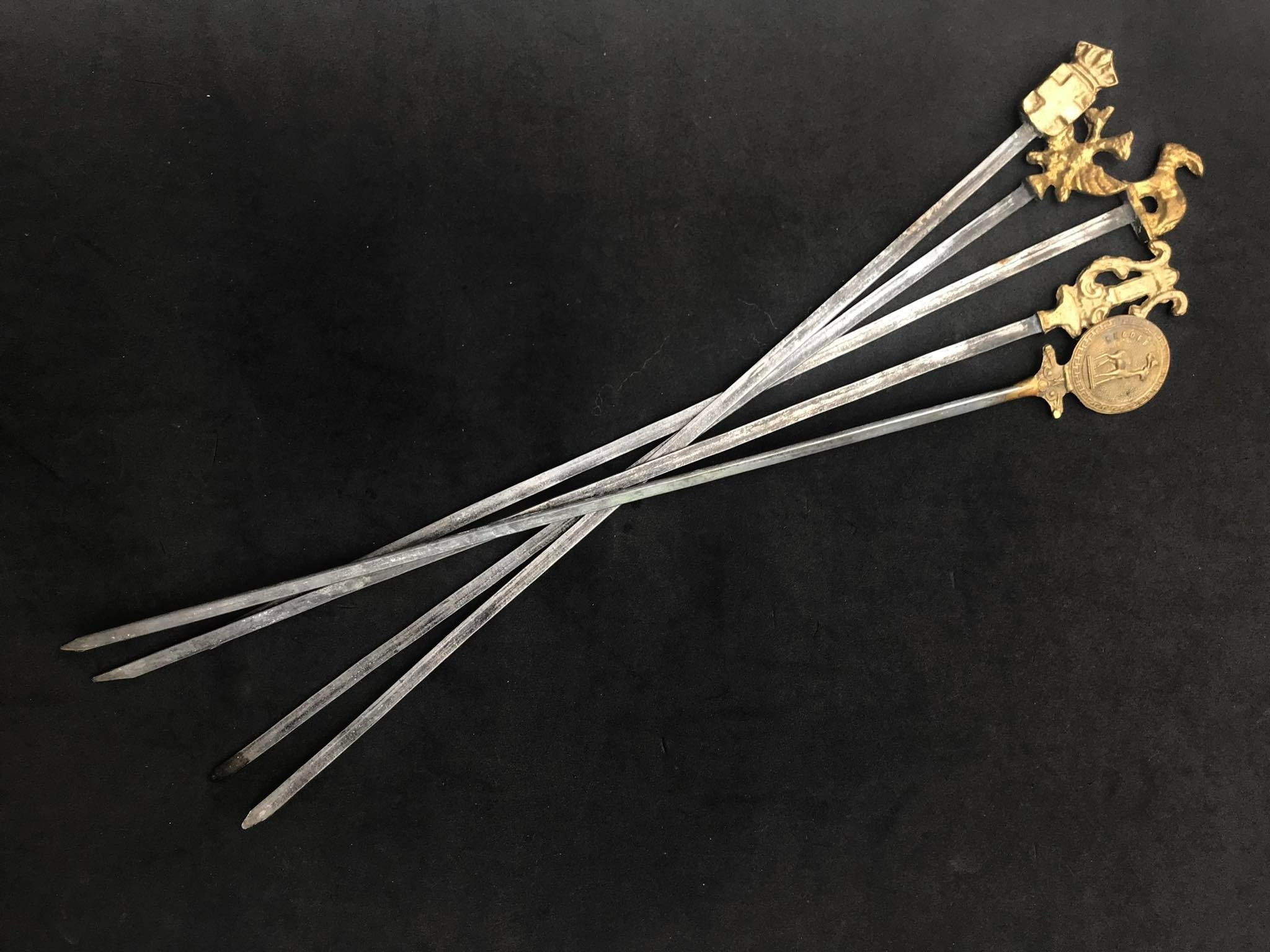 Barbecue 5 Piques A Brochettes, Large Barbecue, Kebab, Laiton Et Acier, Années 60S, Accessoires Barbecue Cadeau Pour Lui