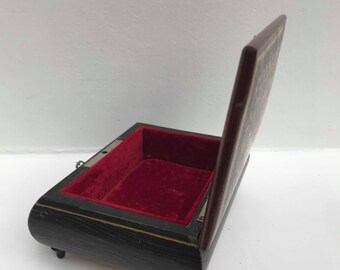 ヴィンテージ象嵌細工ジュエリーボックス（鍵付き）：1960年代の木製