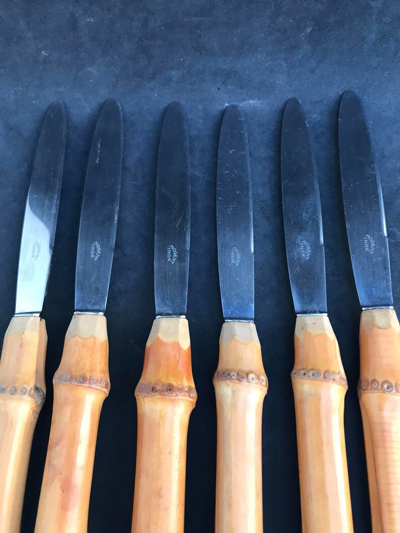 Bamboo Flatware Set Vintage Knives Dinner Knife 1960s Bamboo Etsy
