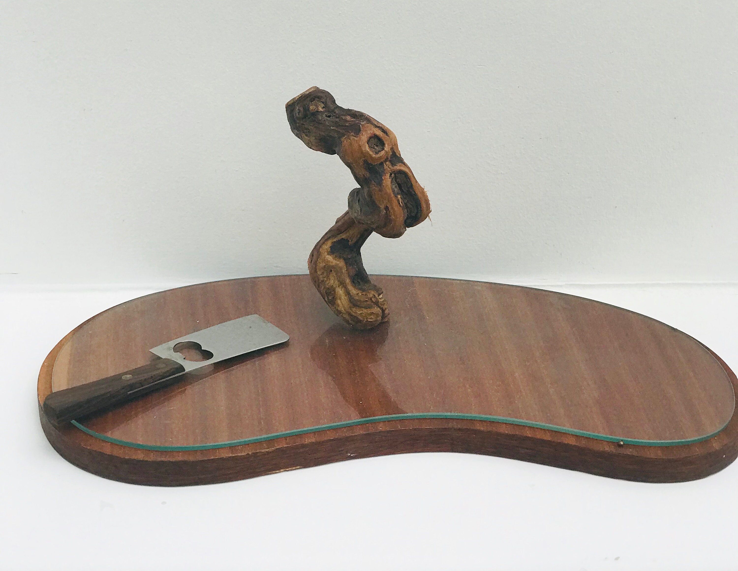 Plateau à Fromage Vintage Années 60 - Bois, Verre Et Inox Avec Poignées