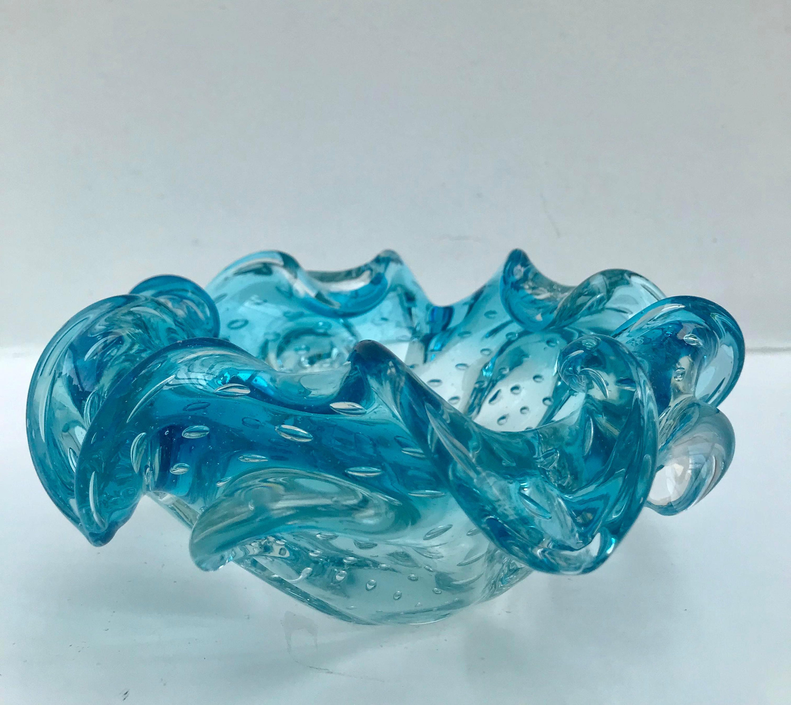 Murano bowl blue bullicante glass bowl Barovier and Toso glass bowl