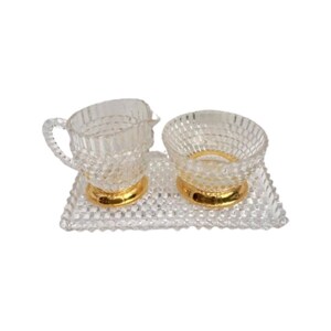 Vintage Cut Crystal Creamer Sugar Set Tray, Cut Crystal sugar bowl and creamer and tray set, Crystal Clear Glass Diamond Cut 3 Pieces set