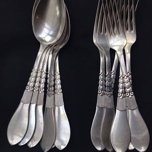 Cohr Flatware table dinner forks soup spoons Silver plated Antique flatware cutlery  Danish cutlery wedding gift Scandinavian design