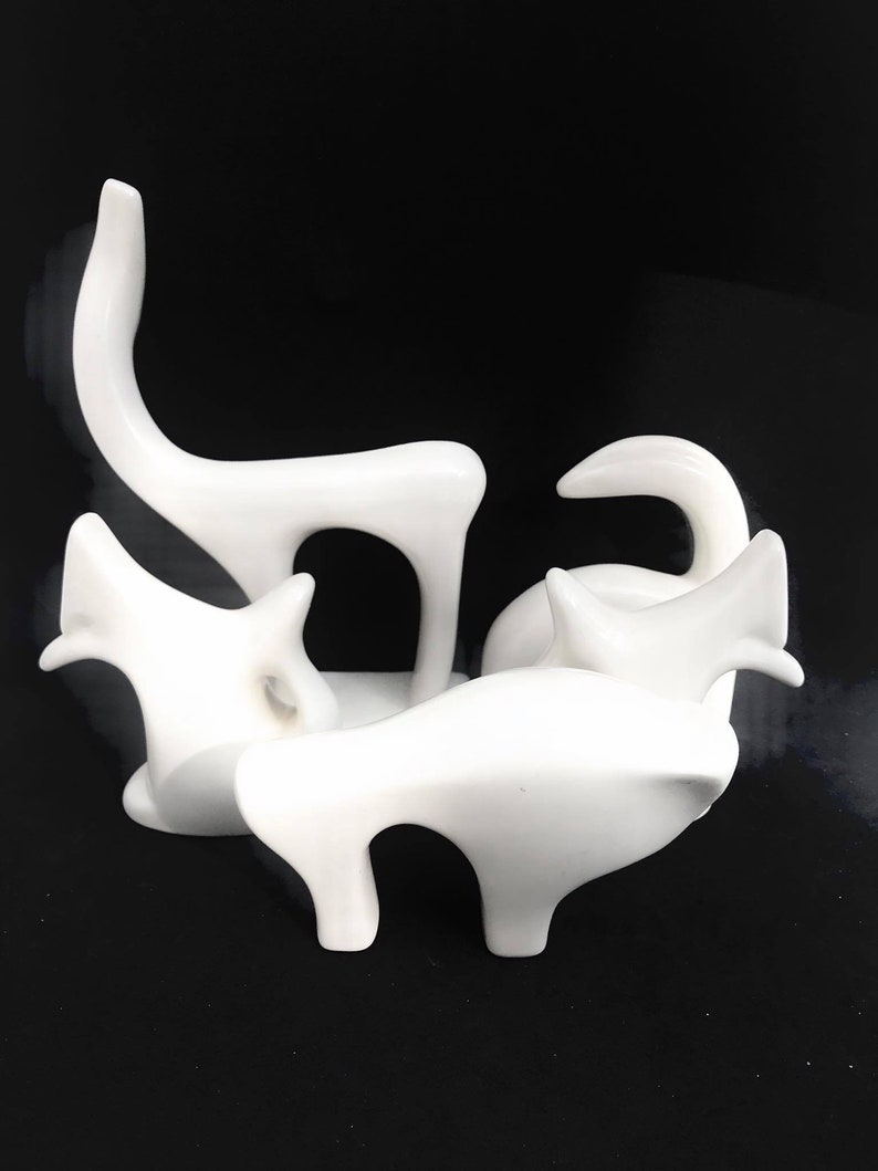 Animal Figurines White Ceramic Glazed Modernist Cubist Etsy