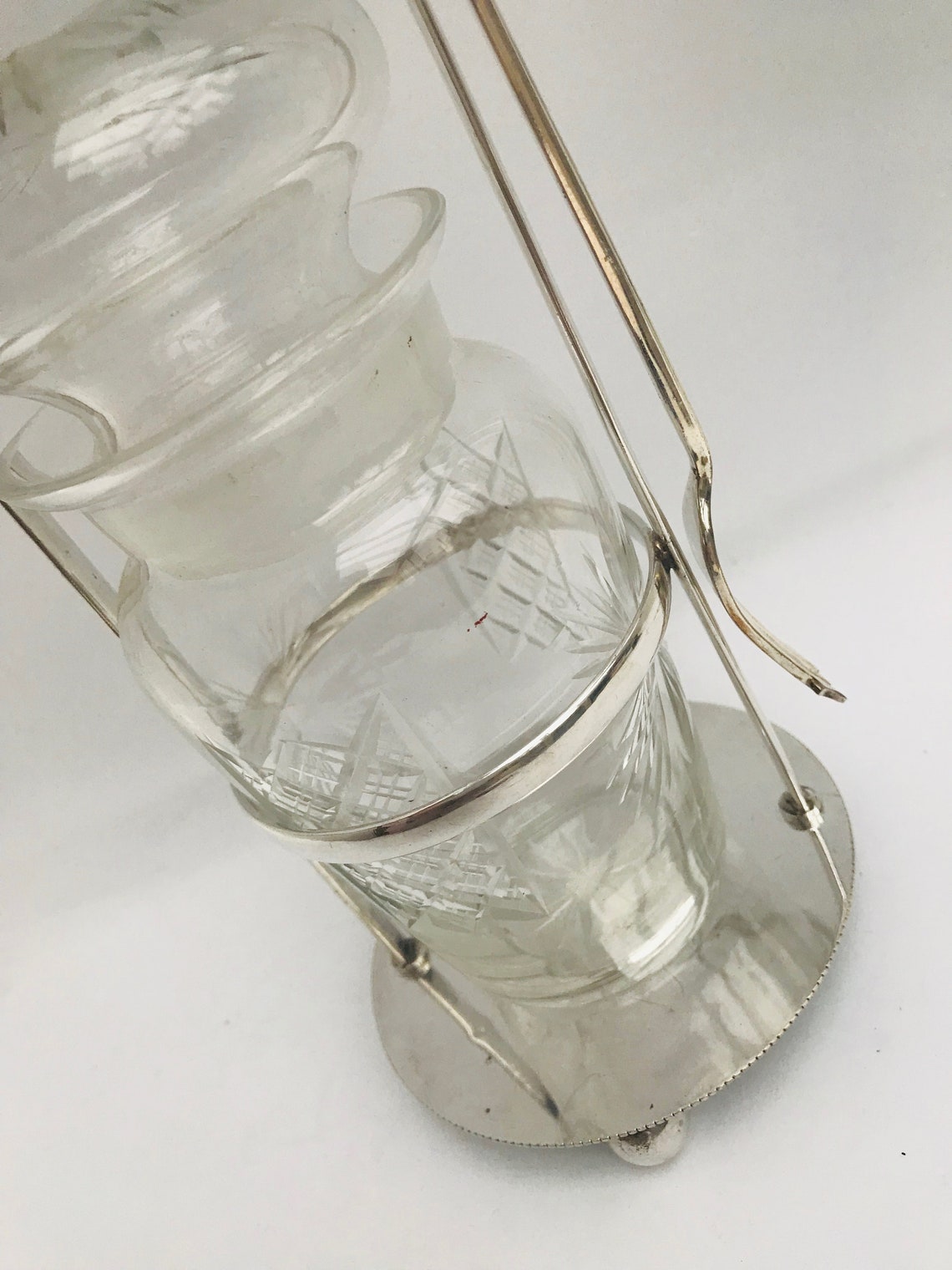 Pickles jar cut crystal silver plated English castor fork Etsy