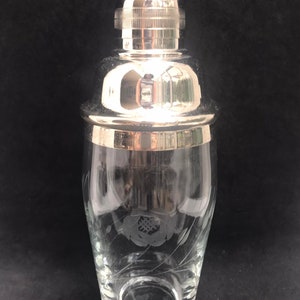 Cocktailshaker kristalgeslepen bar uit het midden van de eeuw verzilverde shaker, baraccessoires, midden van de eeuw, 1950 bar decor kerstcadeau hem