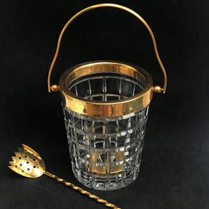 IJsemmer handgeslepen kristal Frans met gouden metalen handvat Mid Century bargerei Mixologie gereedschap barwagen Hollywood Regency mancave cadeau