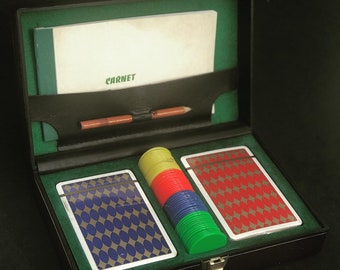 Vintage leren brugset: twee dekken, markeringen, Frankrijk, jaren 60