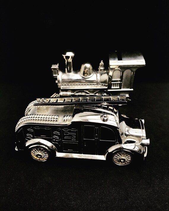Personalised,Silver Plated Fire engine Money Box Bank Christening Birthday Gift Personalised,Silver Plated Fire engine Money Box Bank Christening Birthday Gift