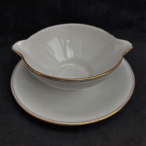 Molheira de molho Limoges francês antigo fixo sob o prato Molheira Barco