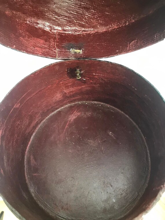 Hat Box Chinese Antique Black Lacquered Decorative Bo… Gem