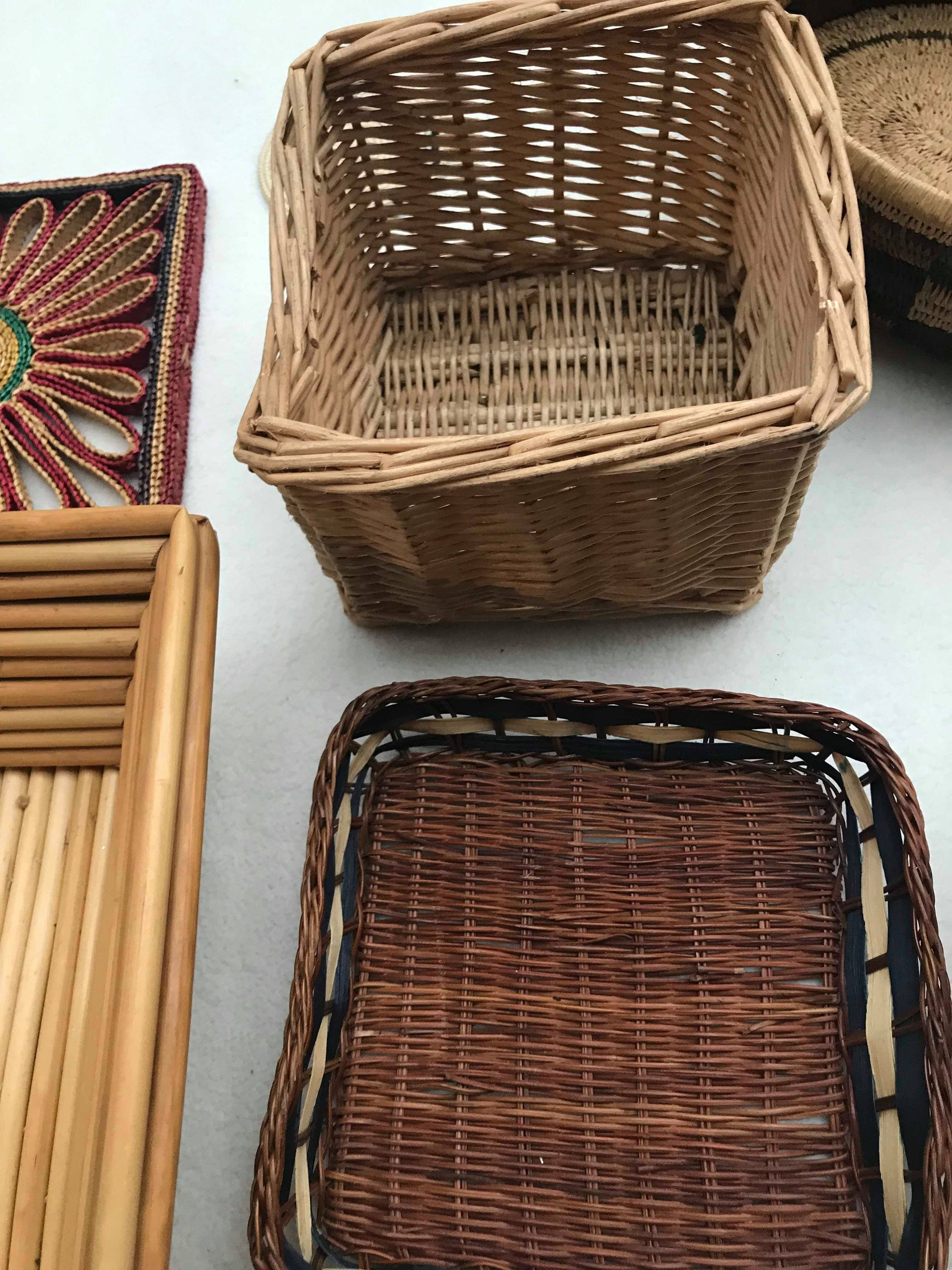 Boho wall art Woven Basket Wicker wall basket square rattan flat basket