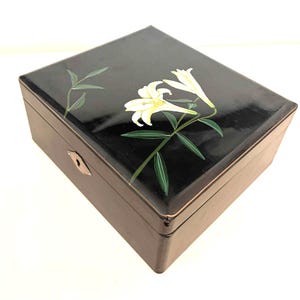 Box Lacquer Japan Jewelry Rectangular Vintage Gift For Lover Luxury Collector Black Lacquered Wooden Storage Case box Japanese flower