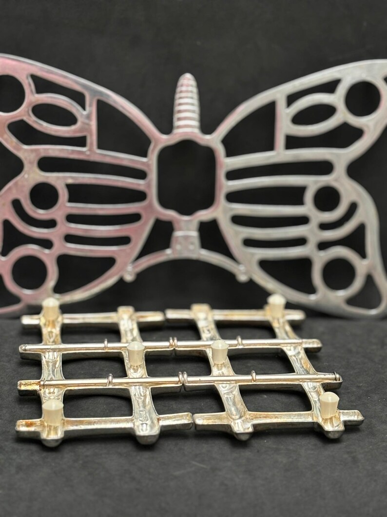 Trivet metal lot de 2 trivets vintage, 1 bamboo Tramontina 1 butterfly San Marco adjustable trivet image 8