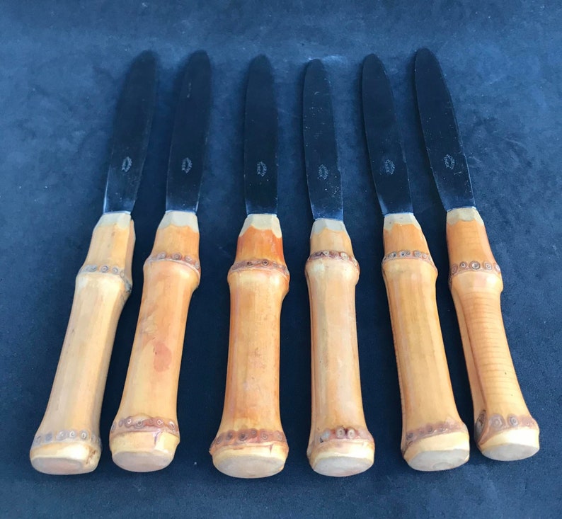 Bamboo Flatware Set Vintage Knives Dinner Knife 1960s Bamboo Etsy New