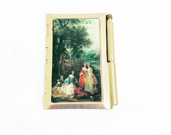 Vintage Gold Tone Address Book with Pencil: Romantic Ladies Image