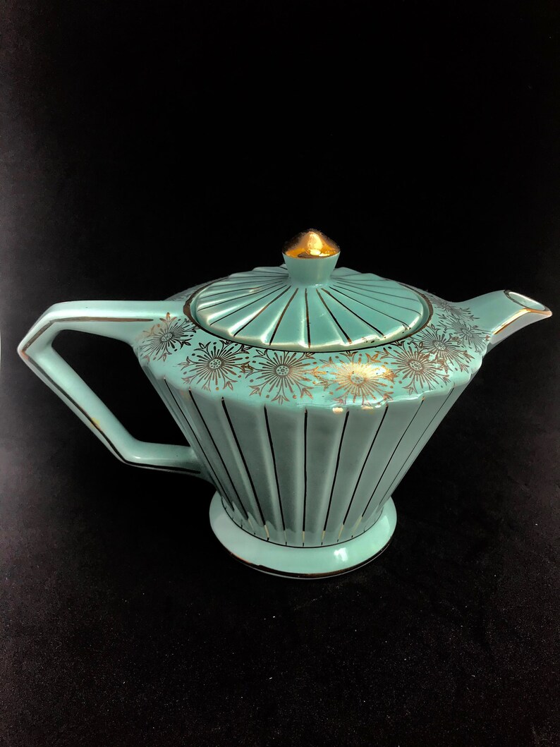 Art Deco Teapot Sadler Mint Green and Gold Pale Green Aqua Etsy