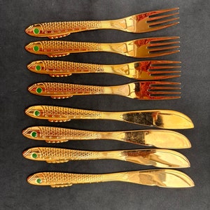 Gense Nobel Fish Flatware Set: Gold Plated Seafood Cutlery, Gunnar ...
